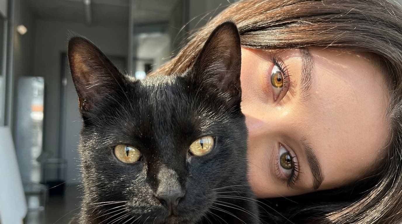 Black cat macro beauty illusion AI influencer prompt - four-eye symmetrical portrait with cat Black cat macro beauty illusion AI influencer prompt - four-eye symmetrical portrait with cat