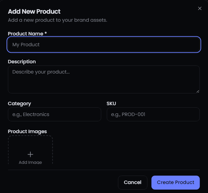 Product library Step 2: Add products to AI brand asset library