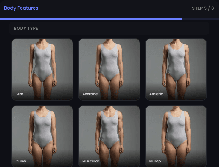 Body type customization Step 5: Choose body type for AI virtual model