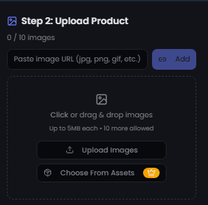 Upload your product Step 2: Upload product for AI product photography