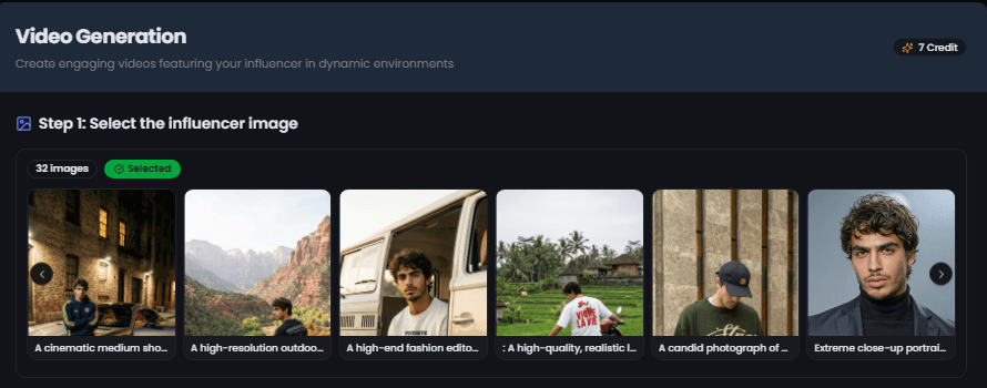 AI video generation Selecting an AI influencer for video generation